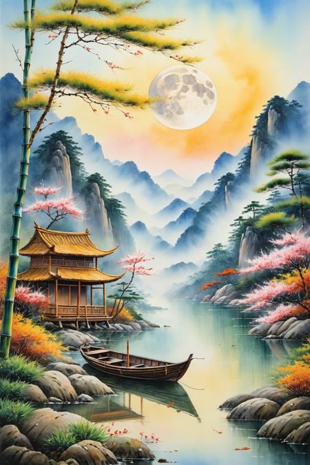 01524-2755535965-oil and watercolor painting,_After the new rain in the empty mountains,the weather comes late to autumn.,_The moon between pine,.png